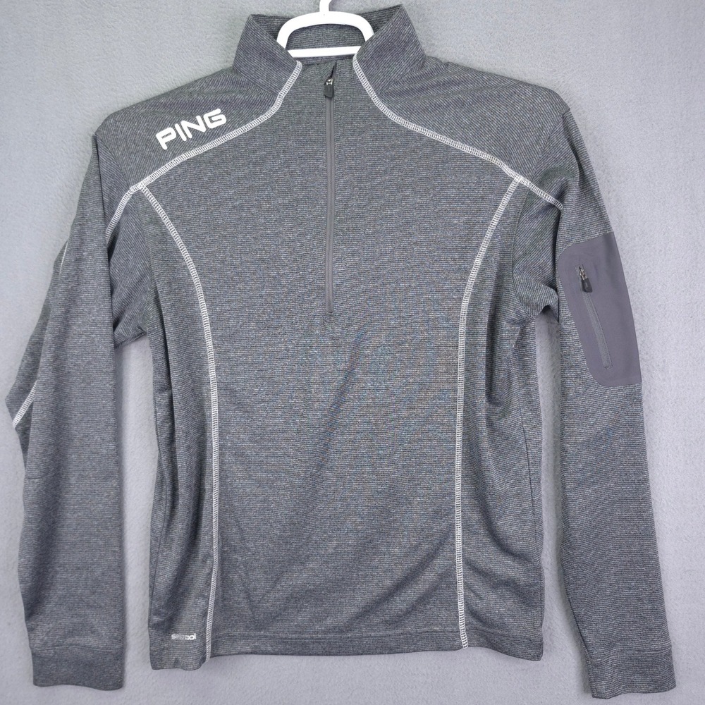 PING Sensor Cool Pullover 1/4 Zip Golf Shirt Gray Striped Small Polyester Active